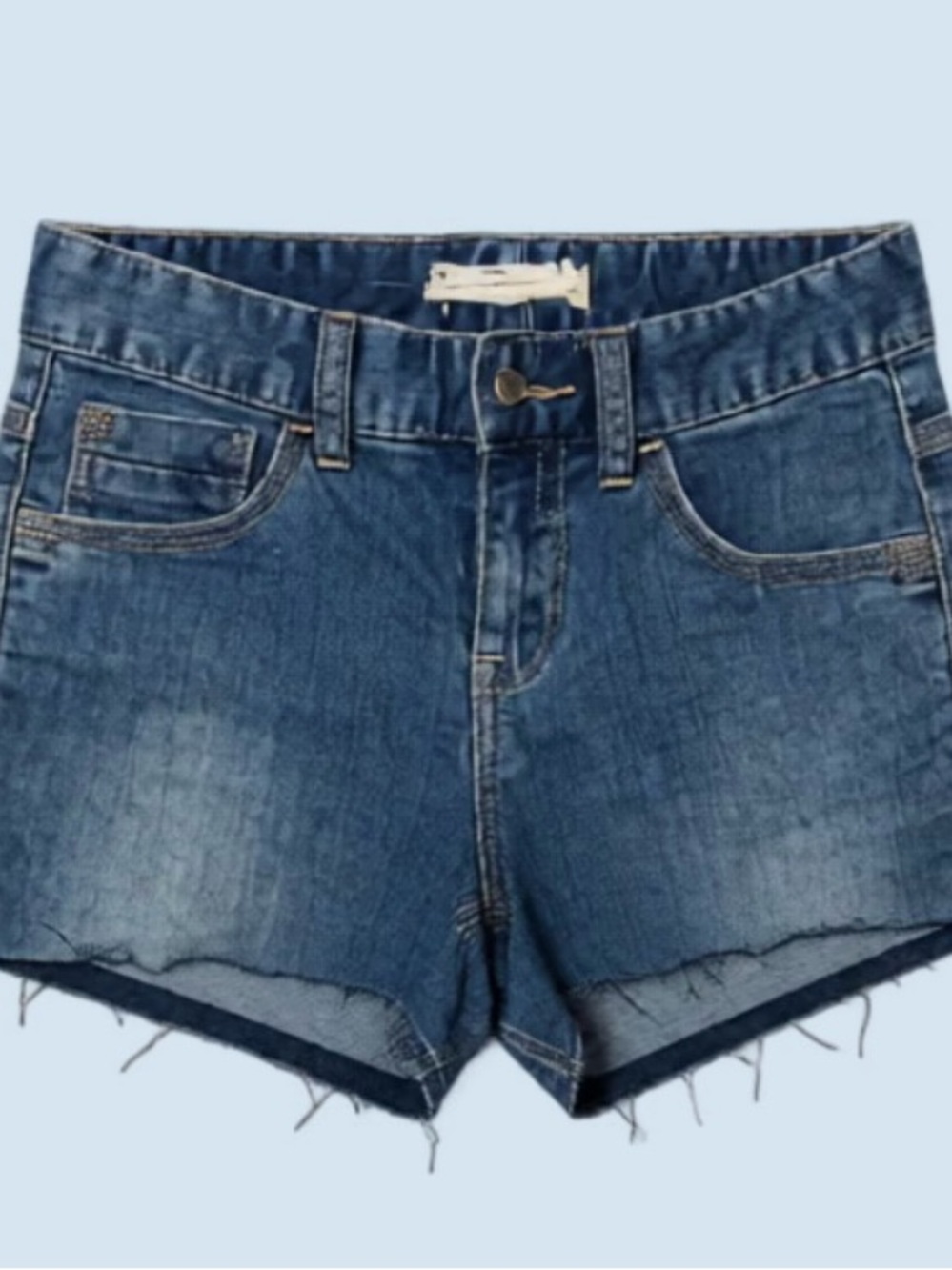 Free People Distressed Blue Denim low rise Jean Shorts